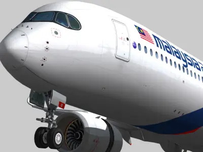 Airbus A350-900 XWB Malaysia Airlines livery 9M-MAB Low-poly 3D model