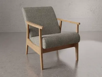 Mid-Century High-Poly Armchair USSR Houndstooth Free 3D model