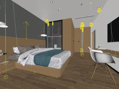 Modern Minimalist Style Hotel Room Design Low-poly 3D model