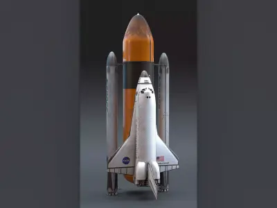 NASA Endeavour Space Shuttle with Space Tank and Falcon Rocket Low-poly 3D model