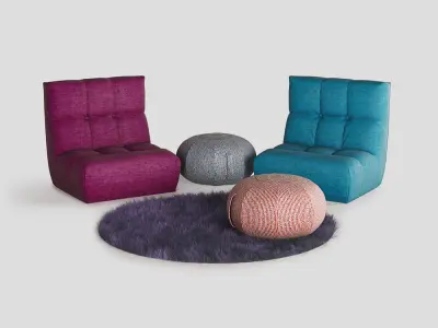 Armchair and Ottoman Pouf 3D model