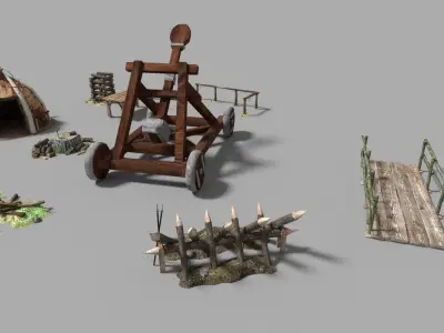 9 low poly medieval props pack Low-poly 3D model