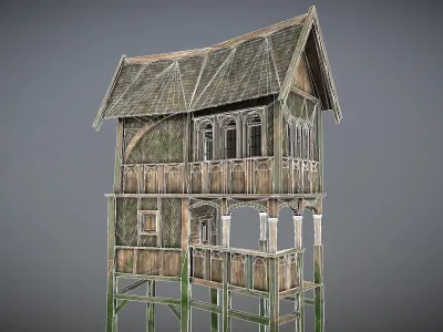 Medieval Lake Village - House 10 with interiors Low-poly 3D model