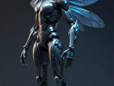 Futuristic Female Robot Insect Wings Glowing Butterfly 3D Low-poly 3D model