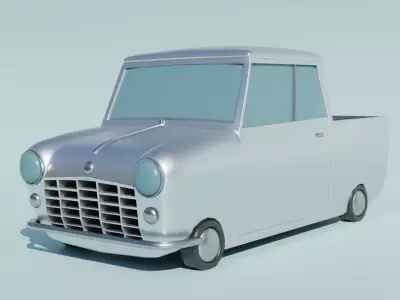 white pickup truck cartoon Free 3D model