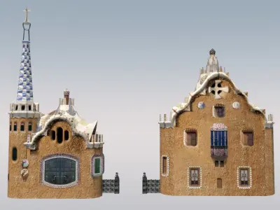 Park Guell Entrance Towers Low-poly 3D model