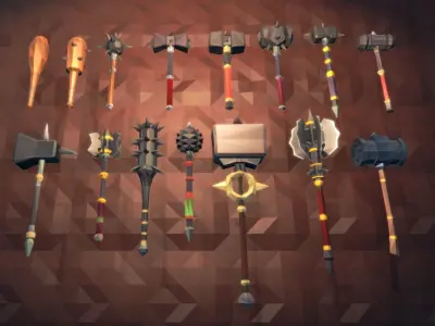 Low Poly Fantasy Weapons Full Packs Low-poly 3D model