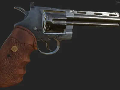 PBR Colt Python 357 Magnum Revolver Mid-poly game ready Low-poly 3D model