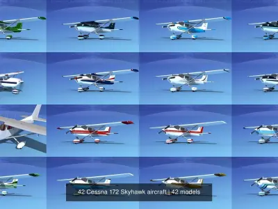 42 Cessna 172 Skyhawk aircraft 3D Model Collection