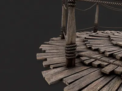 Medieval Wooden Circular Platform Arena 3 Low-poly 3D model