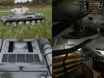 T-34-85 with Interior HDRI Winter Camo 3D model