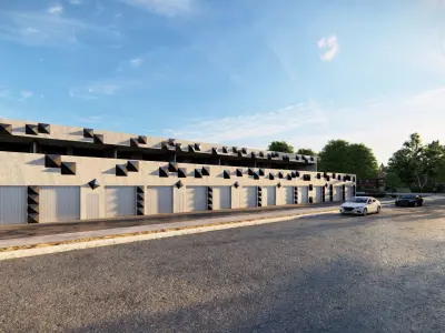 Modern Commercial Complex 3D Model with Geometric Facade Design 3D model