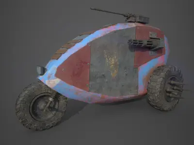 Post apocalyptic electric monster tricycle Low-poly 3D model