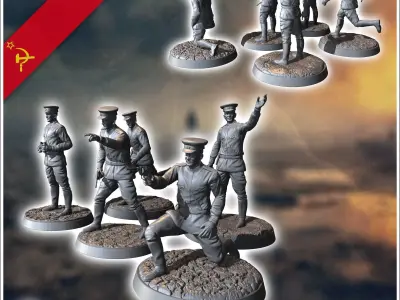 Set of 5 WW2 Soviet officers with Nagant M1895 revolvers 10 - So 3D print model