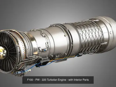 PW GTF Geared - PW F100 - 220 - Turbofan Engines 2 in 1 3D Model Collection