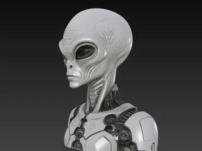 Alien Cyborg Bust STL Futuristic Sci-Fi Creature 3D print model