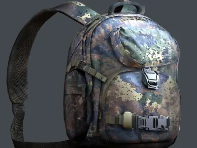 Backpack military combat Black baggage Low-poly 3D model