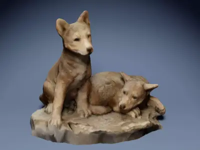 Wolf Puppy Figure Low-poly 3D model