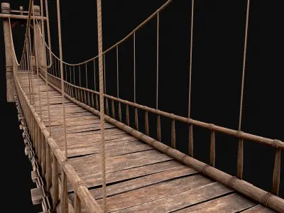Big Wooden Rope Bridge Low-poly 3D model