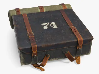 Antique Rectangular US Army Backpack with Straps 3D model