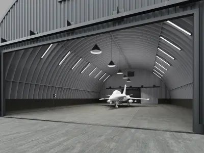 Aircraft Hangar Exterior-Interior Low-poly 3D model