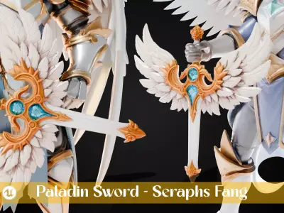 Stylized Sword - Paladin Sword Seraphs Fang - Game Ready 3D model