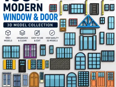 100 Modern Window and Door Collection SketchUp 3D Model Pack 3D model
