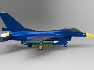Jet Blue F-16 Low-poly 3D model