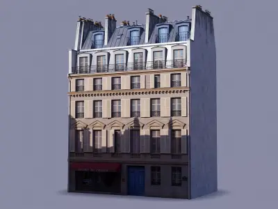 Paris building with two type dormers Low-poly 3D model