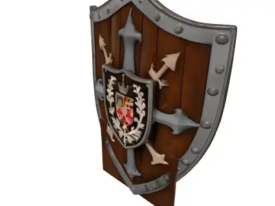 Wooden Medieval Shield with Coat of Arms 3D model