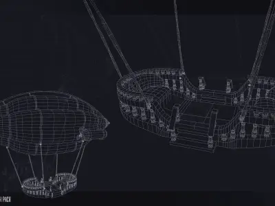 Steampunk Zeppelin Air Balloon Model Game Ready Kitbash Textured Low-poly 3D model