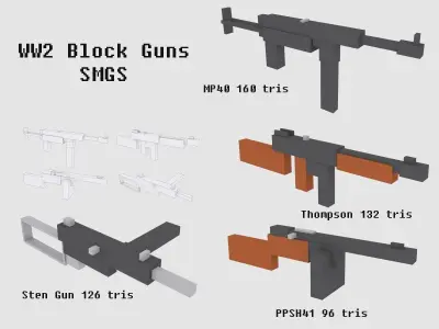 Block Guns WW2 Animated Low-poly 3D model