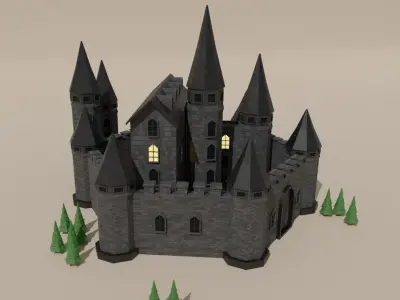 Low Poly Fantasy Castle Low-poly 3D model