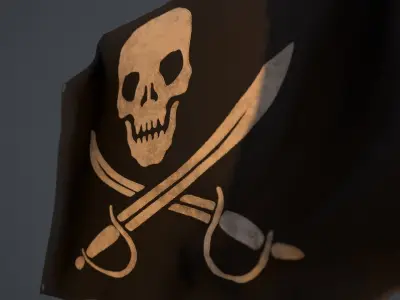 Animated Pirate Black Flag Low-poly 3D model