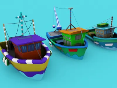 Cartoon Fishing Ship Pack Low-poly 3D model