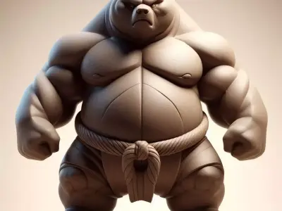 Sumo Bear Strong AND Playful Wrestling Sculpture 3D model