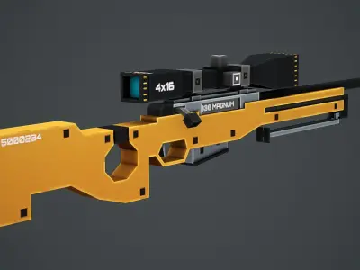 Blocky Stylized AWP Sniper Rifle - Low Poly Game Ready Low-poly 3D model