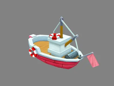 Cartoon fishing boat Low-poly 3D model
