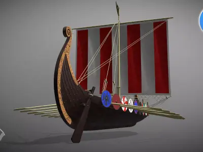 Drakkar is a Viking warship by Oseberg ship 820 AD 3D model