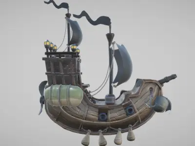 Flying Pirate Ship Low-poly 3D model