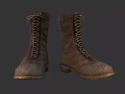 Military Leather Boots WW2 Soldier Gear Game Ready Low-poly 3D model