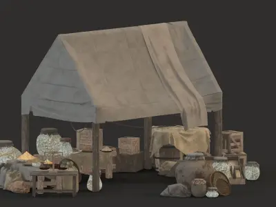 medieval market Low-poly 3D model