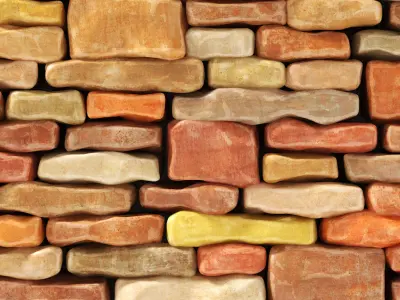 Brick stone wall smooth many part 3D model