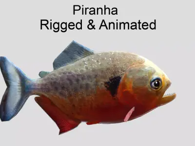Piranha Realistic Animated Low-poly 3D model