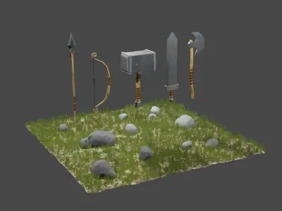 3D Collection Primitive Weapons Lowpoly Low-poly 3D model