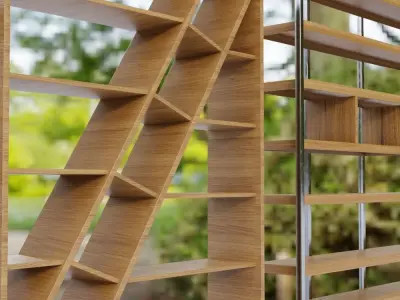 Bookcase Collection set of wooden shelves in wooded area Free 3D model