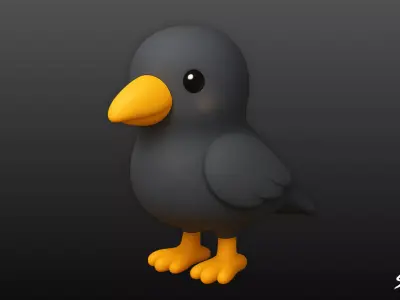 Cartoon Plush Crow Low-poly 3D model