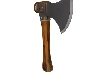 Worn Wooden Axe with Steel Head 3D model