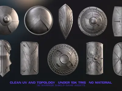 30 Warrior Shield Game-Ready Assets - Vol 1 -  Low-poly 3D model