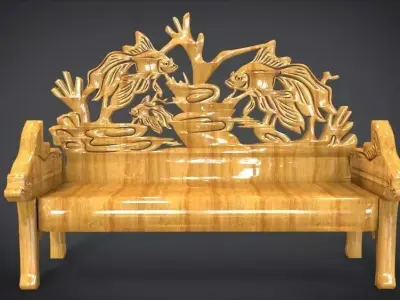 Unique Long Chair Ornament with Fish Ornament motif Low-poly 3D model